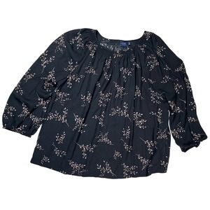Kaari Blue Women's Black Pink Floral Print Blouse Sz Large Office Career Work‎